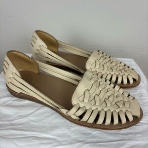 Women’s Cream Woven Leather Flat Sandals